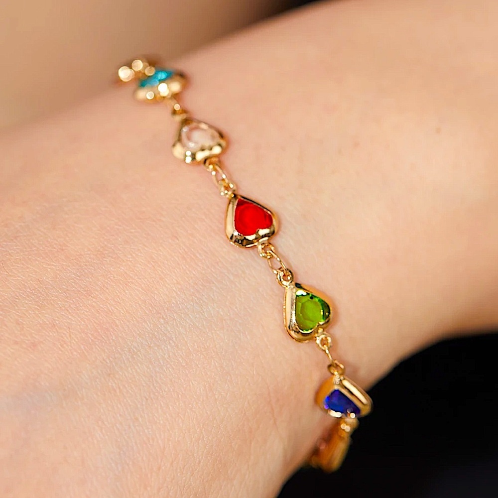 Heart Multicolor Zircon Sterling Gold Bracelet